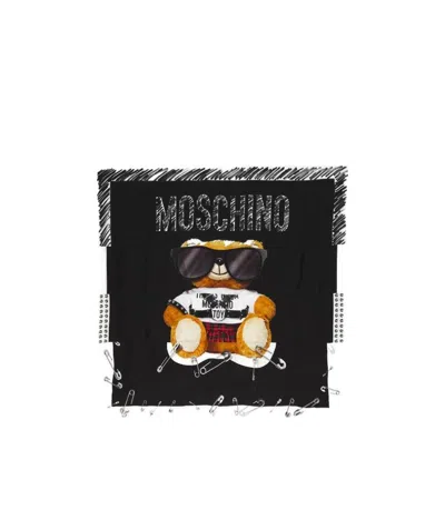 Moschino Teddy Bear Printed Scarf In Black