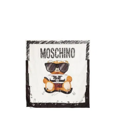 Moschino Teddy Bear Printed Scarf In White