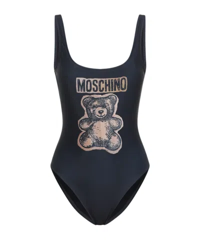 Moschino Teddy Bear Printed Swimsuit In Black