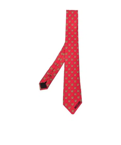 Moschino Teddy Bear Printed Tie In Red