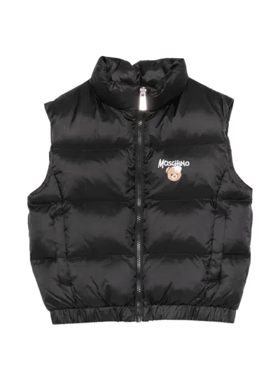 Moschino Kids' Teddy Bear Quilted Gilet In Black