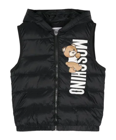 Moschino Kids' Teddy Bear-print Padded Gilet In Black