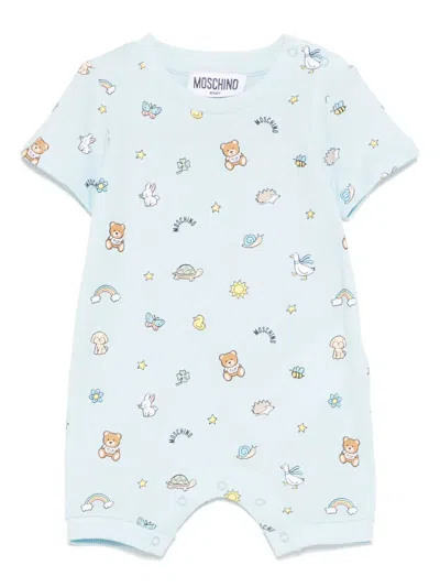 Moschino Kids' Teddy Bear Romper In ブルー