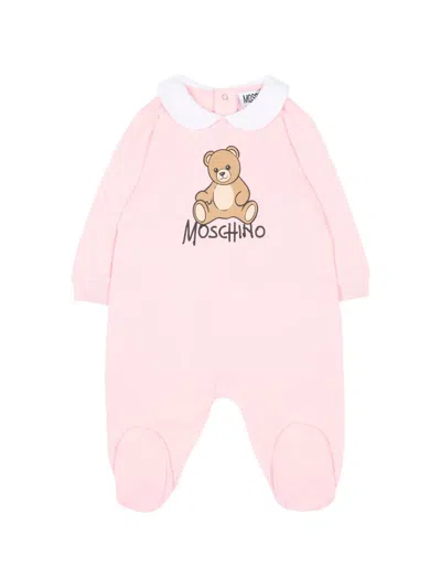 Moschino Babies' Teddy Bear Round-collar Pajamas In Pink