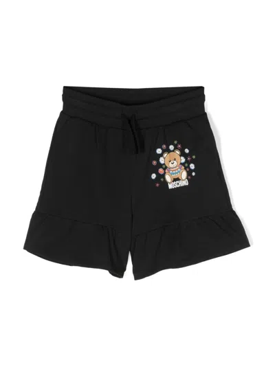 Moschino Kids' Teddy Bear Ruffle Shorts In Black