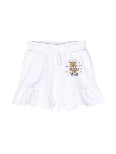Moschino Kids' Teddy Bear Ruffle Shorts In White