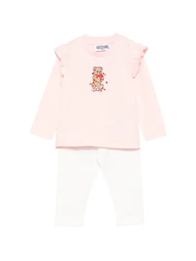 Moschino Teddy Bear Ruffled Babygrow Set In Pink