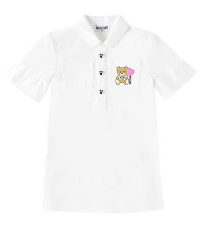 Moschino Kids' Kleid Teddy Bear Aus Baumwoll-jersey In Weiss