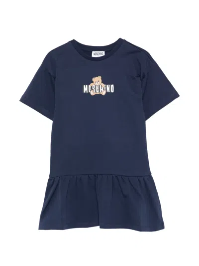 Moschino Kids' Teddy Bear Ruffled Dress In Blue