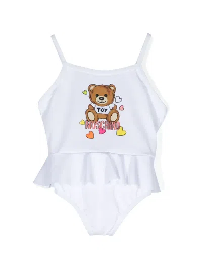 Moschino Babies' Teddy Bear Ruffled Swimsuit In White