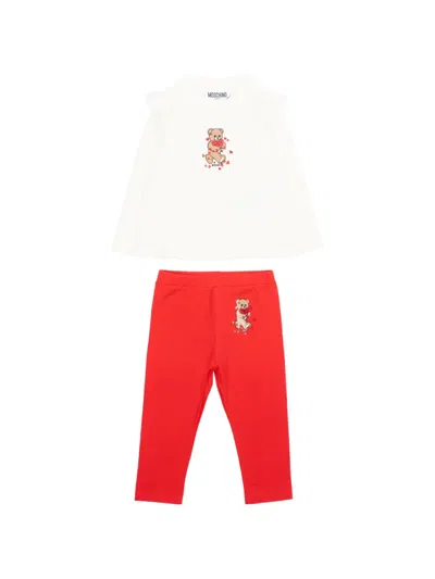 Moschino Babies' Teddy Bear Ruffled Tracksuit In Red