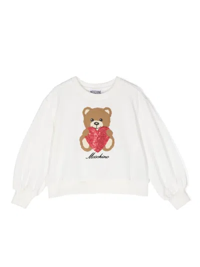 Moschino Kids' Teddy Bear Sequin-embellished Sweatshirt In 白色