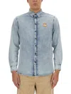 Moschino Blue Patch Denim Shirt In Multicolour