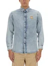 Moschino Blue Patch Denim Shirt In Multicolour
