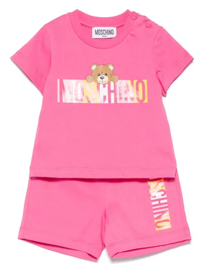 Moschino Babies' Teddy Bear Short Set In Pink
