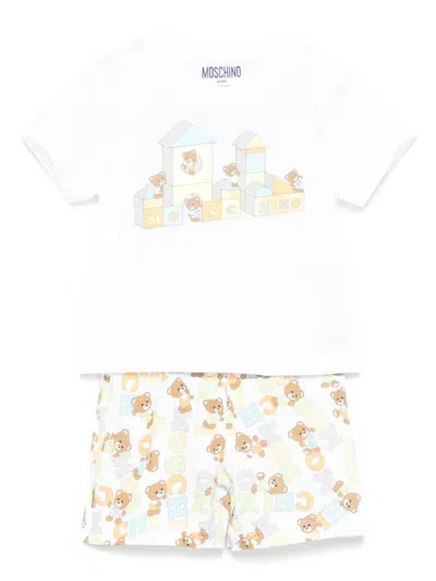 Moschino Babies' Teddy Bear Short Set In White