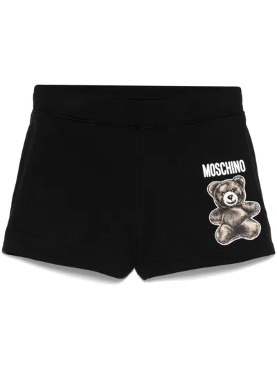 Moschino Teddy Print Graphic Shorts With Elastic Waistband In Black