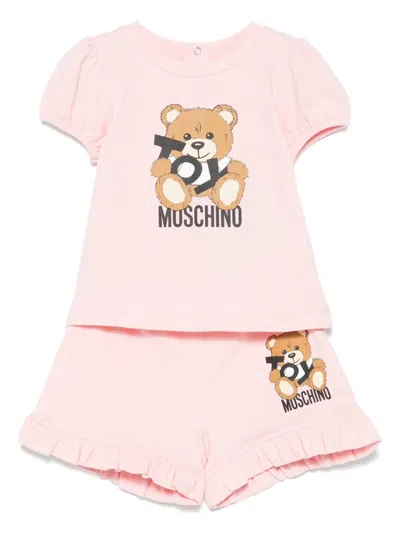 Moschino Babies' Teddy Bear Shorts Set In 粉色