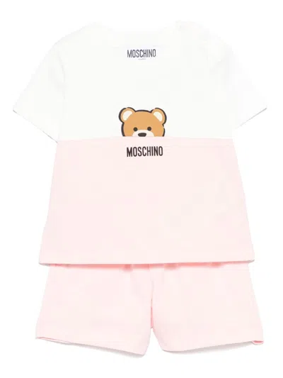 Moschino Babies' Teddy Bear Shorts Set In Pink