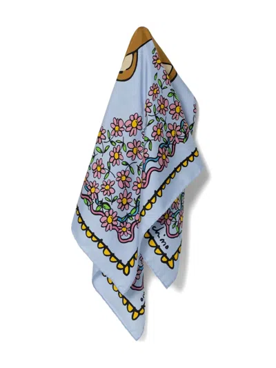 Moschino Teddy Bear Silk Scarf In 蓝色
