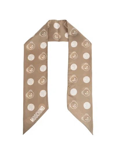 Moschino Teddy Bear Silk Scarf In Brown