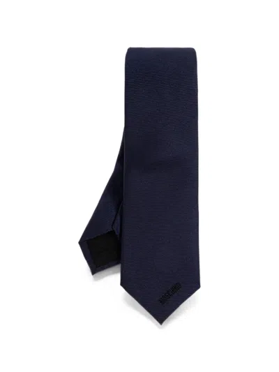 Moschino Teddy Bear Silk Tie In Blue