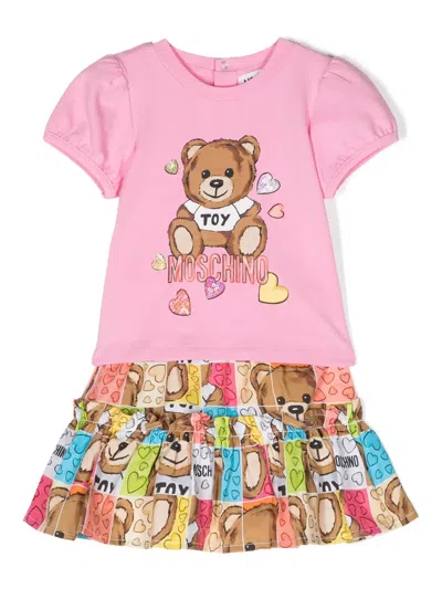 Moschino Babies' Teddy Bear Skirt Set (set Of Two) In 粉色