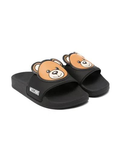 Moschino Kids' Teddy Bear Slides In Black