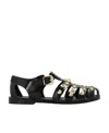 Moschino Teddy Bear-studded Patent Sandals In Black