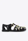 Moschino Teddy Bear-studded Patent Sandals In Black