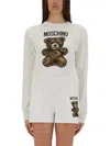 Moschino Cotton Pullover With Teddy Pattern In Brown