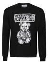 Moschino Teddy Print Cotton Crewneck Sweatshirt In White/black