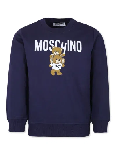 Moschino Blue Sweatshirt For Kids With Two Teddy Bears