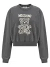 Moschino Ribbed Knitwear With Crew Neck And Graphic Print In Gray
