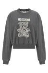 Moschino Ribbed Knitwear With Crew Neck And Graphic Print In Gray