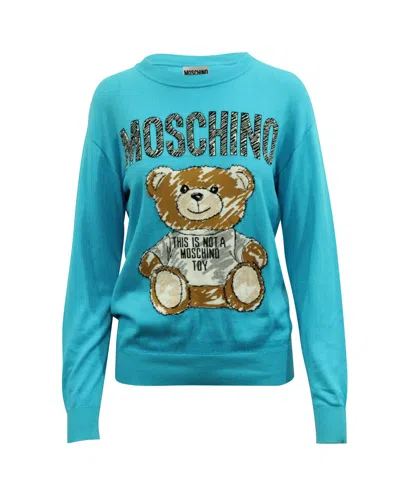 Moschino Teddy Bear Sweatshirt In Blue Cotton