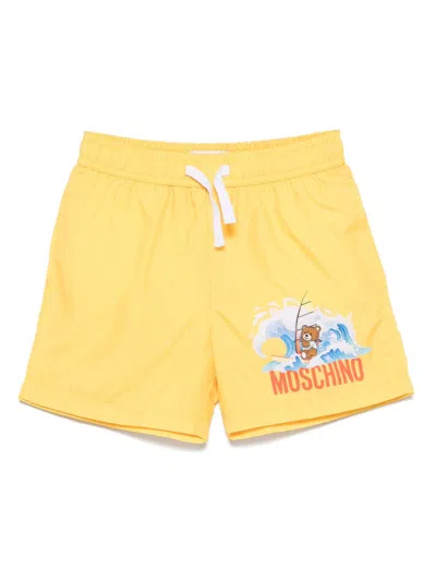 Moschino Kids' Teddy Bear Swim Shorts In Yellow