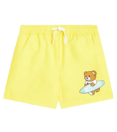 Moschino Kids' Teddy Bear Swim Trunks In Cyber Yellow