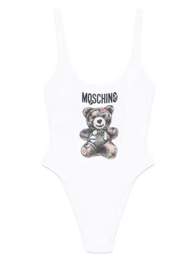 Moschino Teddy Bear Swimsuit With Print In White