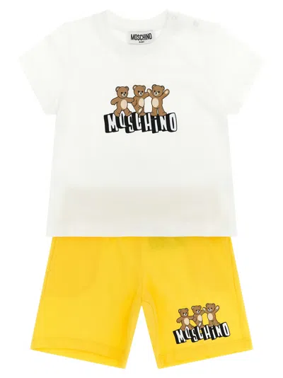 Moschino Babies'  Teddy Bear T-shirt + Bermuda Suits In Neutral