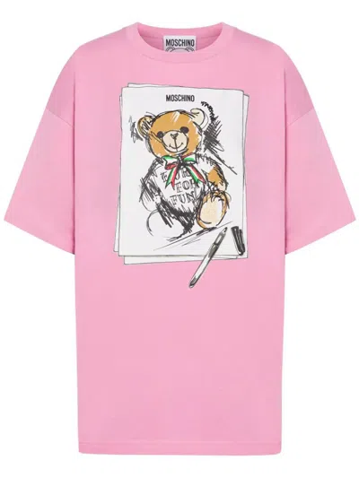 Moschino Teddy Bear Cotton T-shirt In Pink & Purple