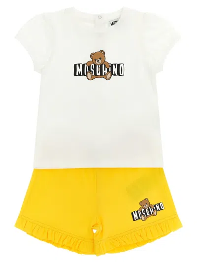Moschino Babies'  Teddy Bear T-shirt + Shorts In Yellow
