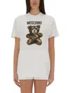 Moschino Short Sleeve Crew Neck Graphic Print Top In White