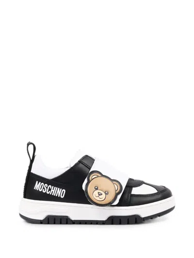 Moschino Kids' Teddy Bear Touch-strap Sneakers In Black