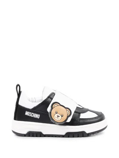 Moschino Kids' Teddy Bear Touch-strap Sneakers In Black
