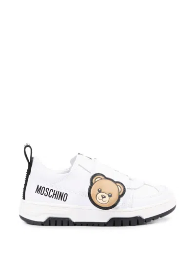 Moschino Kids' Teddy Bear Touch-strap Sneakers In White
