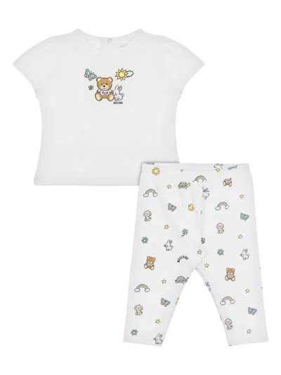 Moschino Babies' Teddy Bear Trouser Set In White