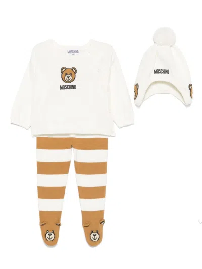 Moschino Babies' Teddy Bear Trousers Set In White