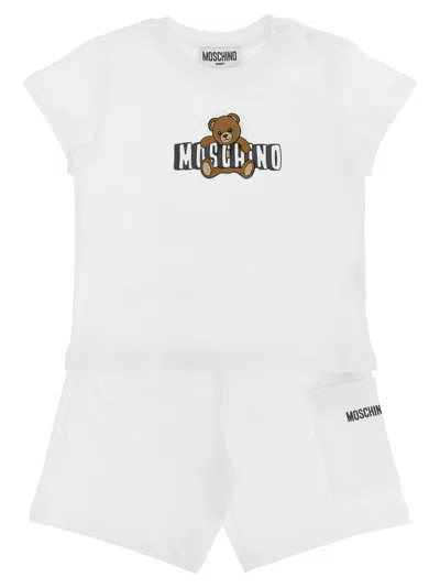 Moschino Babies'  Teddy Bear T-shirt + Bermuda Suits In Gray