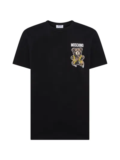 Moschino Couture Cotton Crewneck T-shirt With Logo And Teddy Bear Print In Black